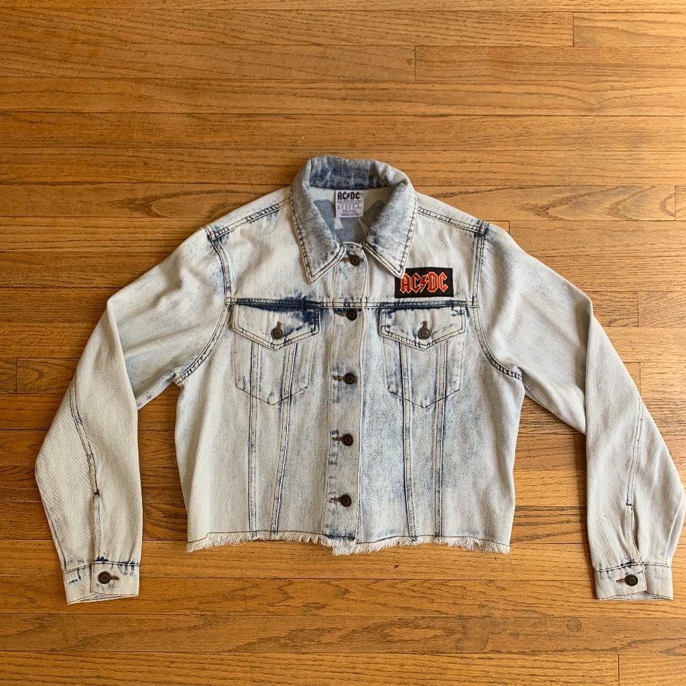 Acid Wash Crop Denim ACDC Jacket w/Back Detail
